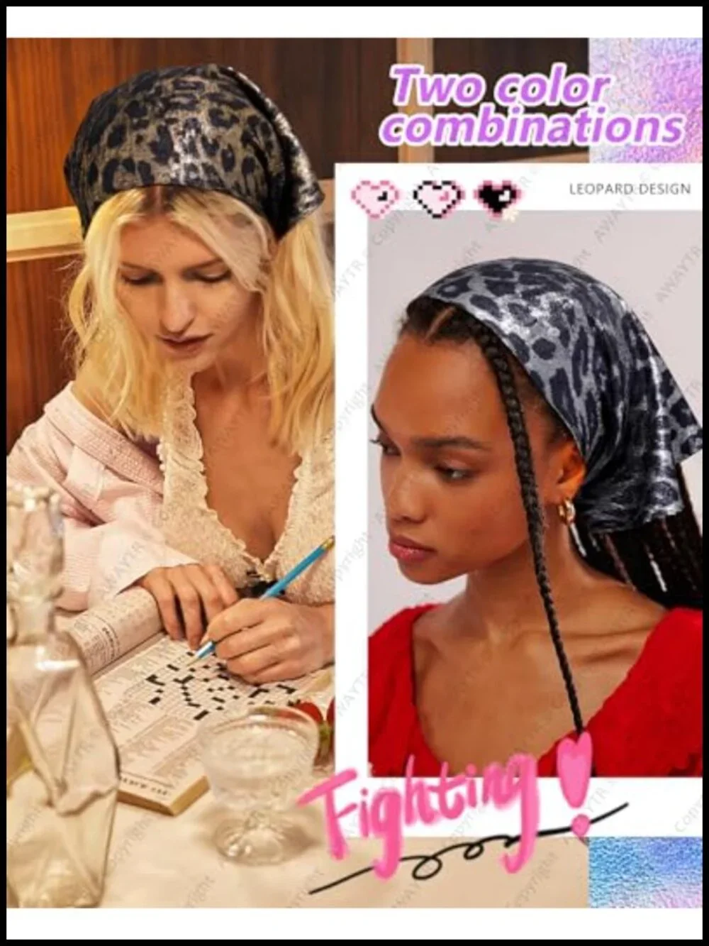 Y2K Triangle Hair Bandanas 2 Pack - Punk Head Scarf Wraps for Concert Festival